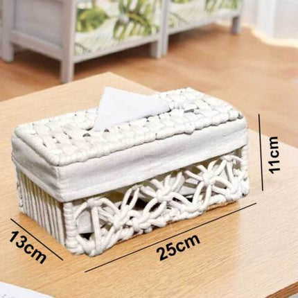 Tissue Box Woven Cotton Rope Paper Cube Organizer Container Case Holder White