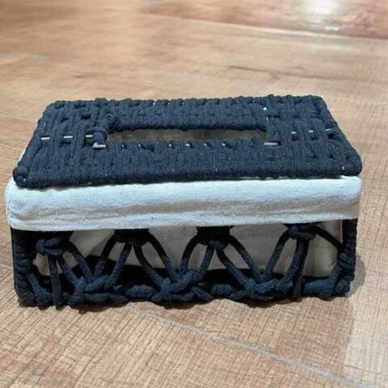 Tissue Box Woven Cotton Rope Paper Cube Organizer Container Case Holder Black