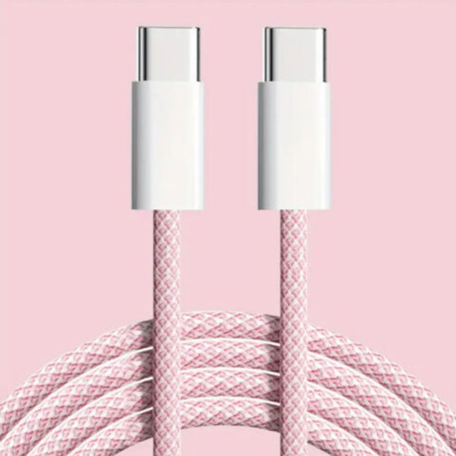 Pink 60W 1M Braided USB C Type C Data Charger Cable For Samsung Xiaomi Huawei Oppo