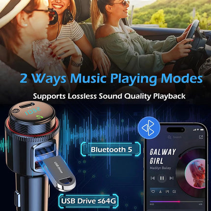 Bluetooth Adapter Car Wireless FM Radio FM Transmitter PD Dual USB Charger MP3