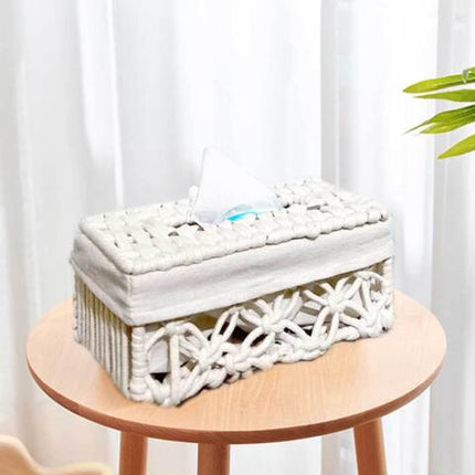 Tissue Box Woven Cotton Rope Paper Cube Organizer Container Case Holder White