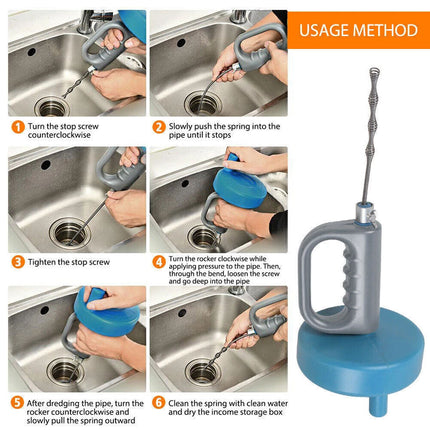 Sink Pipe Drain Cleaner Unblocker Auger Unblock Plunger with 10m Snake Cable