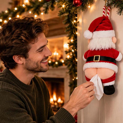 Christmas Santa Butt Tissue Holder Funny Plush Santa Claus Tissue Box Cover