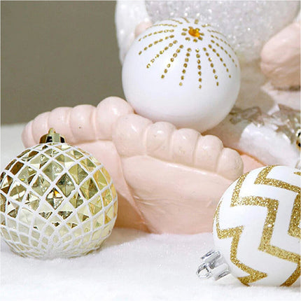 30PCS Christmas Balls Ornaments 60MM Gold&White Painted Hanging Ornaments