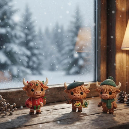 3D Highland Cow Advent Calendar 2026, 24 Days Christmas Countdown Calendar Gifts    （3D Sleigh Cattle）