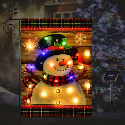 LED Christmas Lighted Garden Flag Snowman Xmas Solar Light Outside Decor Snowman