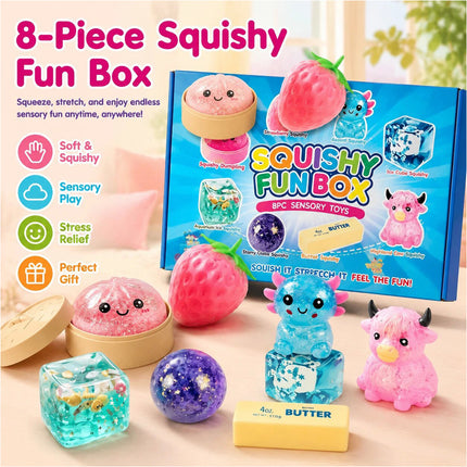 8-Piece Set Squish Box Malt Sugar Stress Relief Fidget Toys Christmas Gift