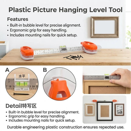 Level Ruler Picture Hanging Tool With Level Wall Mount Guide For Frames Artwork