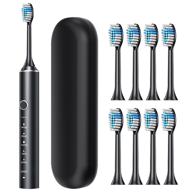 Sonic Electric Toothbrush USB Rechargeable With 8 Brush Heads 6 Modes Timer Case