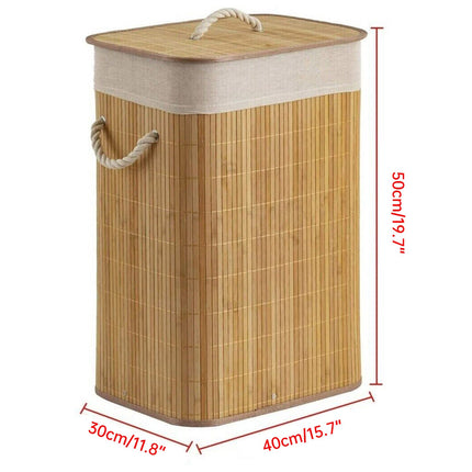 Bamboo Laundry Hamper Basket with Lid Dustproof Clothes Storage Organisation Bin