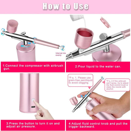 Portable Airbrush Kit Air Brush Compressor Cordless Spray Paint USB Rechargeable