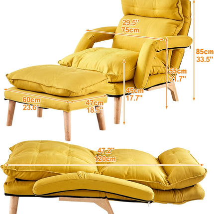 Recliner Armchair with Footstool Lounge Sofa Washable Cover Yellow