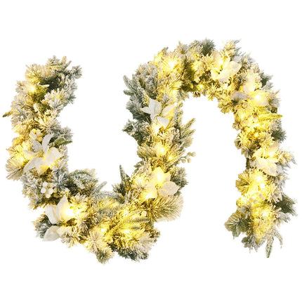 2.8M Pre-Lit Flocked Christmas Garland Artificial Garland Battery Operated Timer