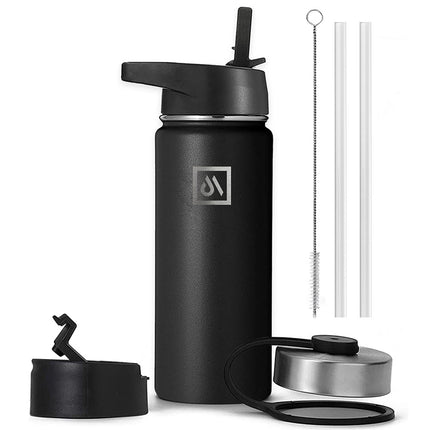Insulated Water Bottle with 3 Replaceable Lids, Vacuum Flask