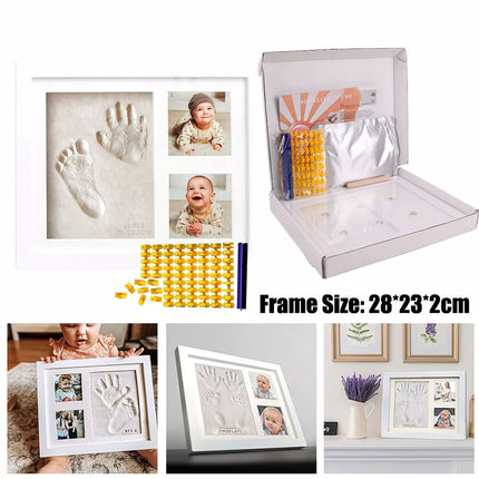 Baby Handprint Footprint Name Stamp Clay Hand Print Picture Frame for Newborn