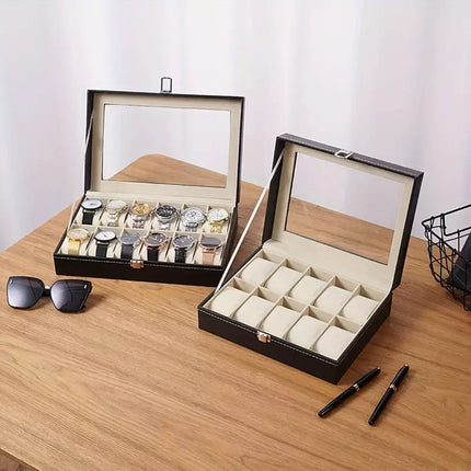 12 Grids Leather Watch Box Organizer Case Jewelry Display Storage Showcase