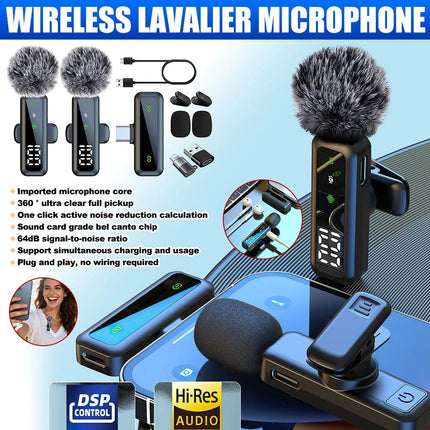 Wireless Lavalier Microphone For Phone Android iPhone Vlog Live Stream Mini Mic