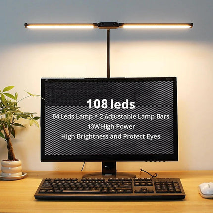 LED Desk Lamp with Clamp Extra Width Double Head Desk Lamp for Home Office