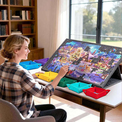Jigsaw Puzzle Board 1000 Pieces Felt Mat Adjustable Easel Stand Trays w/ 6 Trays