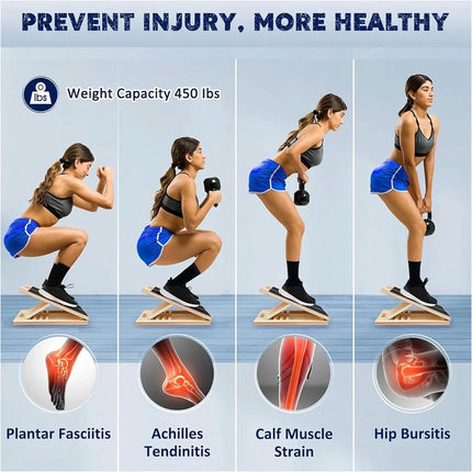 Adjustable Non-Slip Wooden Slant Board Incline Calf Stretcher Gym Exercise