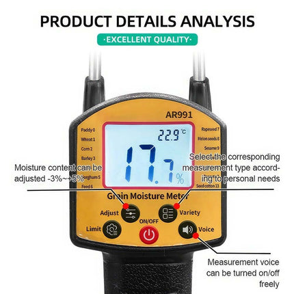 Portable Hay Grain Moisture Meter Corn Rice Bean Moisture Tester Voice Broadcast