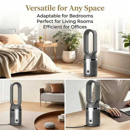 Black 2-in-1 Cooling & Heating Bladeless Tower Fan with Remote
