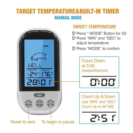 Large LCD Digital Meat Thermometer Kitchen BBQ Grill Oven Probe