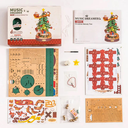 Wood 3D Puzzle Rotatable Christmas Music Box DIY Creative Toy Xmas Gifts