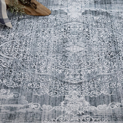 Extra Large Silver Grey Paisley Persian Style Rug, Indoor Household Floor Carpet