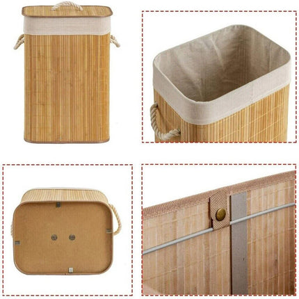 Bamboo Laundry Hamper Basket with Lid Dustproof Clothes Storage Organisation Bin