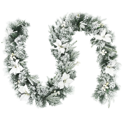 2.8M Pre-Lit Flocked Christmas Garland Artificial Garland Battery Operated Timer