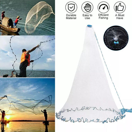 Durable Fishing Cast Net Bait Easy Throw Hand Cast Strong Tire Trap Mesh Line (3.6M/12FT)