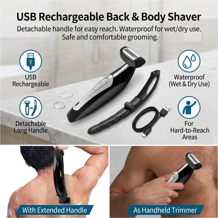 Body Hair Removal Electric Back Shaver Razor Manscaping Trimmer for Mens