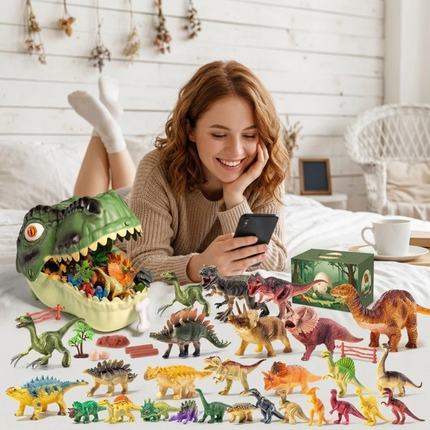 46Pcs Realistic Dinosaur Figure Playset with Eggs Trees,Dinosaur Toys
