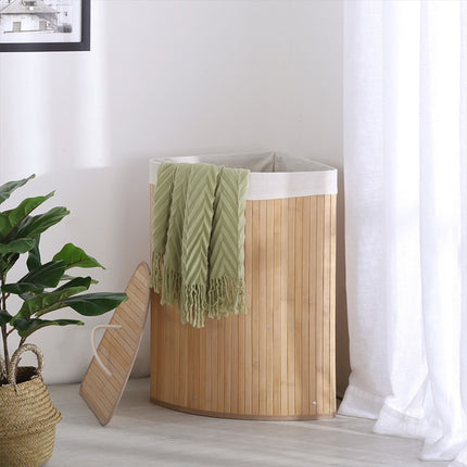 Home Foldable Bamboo Corner Laundry Hamper Natural Brown