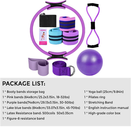 Better Me Pilates Essentials Kit Pilates Rings Booty Bands Yoga Set Hip Exercise Purple