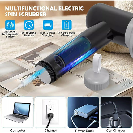 Rechargeable Spin Scrubber Electric Turbo Scrub Cleaning Brush Cordless Kit New Black 5 in 1