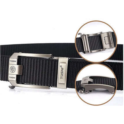 Men Ratchet Nylon Belt Web Tactical Gun Belt with Automatic Slide Buckle Gift Black