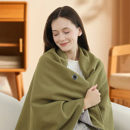 USB Electric Heated Throw Blanket Warm Poncho Wrap Blanket Portable Heated Shawl  (Green)