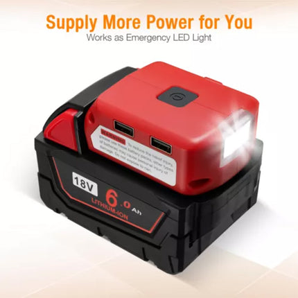 Dual USB Port Phone Charger Adapter Li-ion Battery For Milwaukee 18V/20V Battery