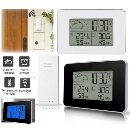 Digital LCD Indoor & Outdoor Weather Station Clock Thermometer Wireless Sensor