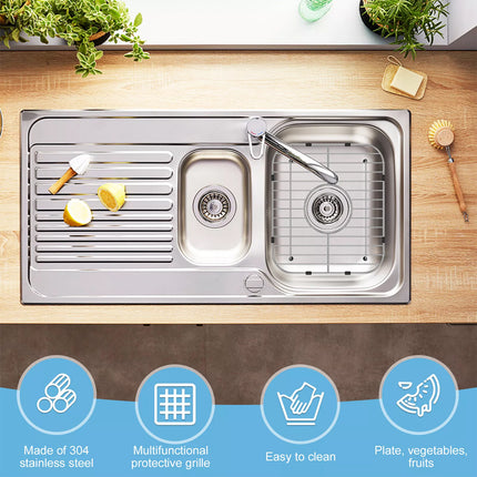 2Pcs Kitchen Sink Grid 304 Stainless Steel Sink Protectors Double （Middle hole 34*30cm）