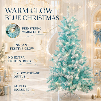 150cm Ice Blue Artificial Christmas Tree 160 LEDs Lighted Spruce Indoor Modern Decor PET