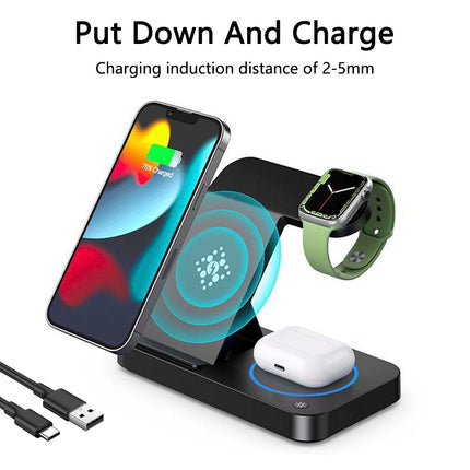 3 in 1 Fast Wireless Charger Foldable Station iPhone Apple Watch AirPods White