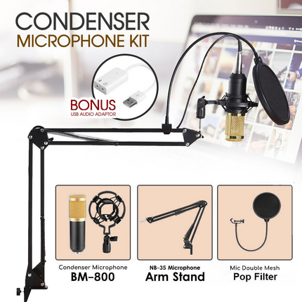 BM800 Condenser Microphone Kit Studio Suspension Boom Scissor Arm Stand Sound