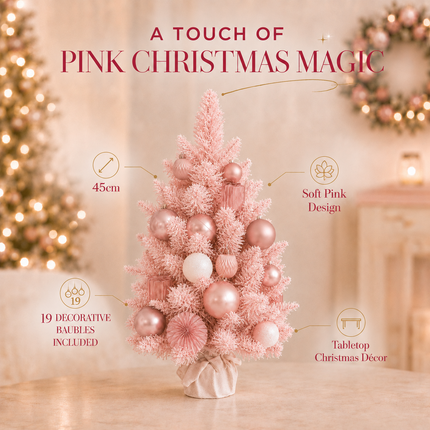 45cm Pink PE Christmas Tabletop Tree Rose Gold Snowy Ornament Decor Gift
