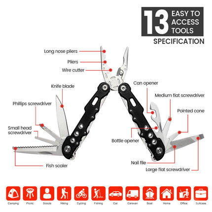 Steel Multi Function All In One Folding Tool Pocket Pliers Knife Camping Hiking