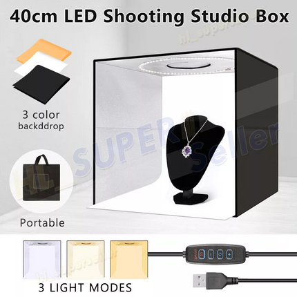 Photo Box 40CM LED Light Tent 144LED Cube Soft Box Room Bar Portable Studio