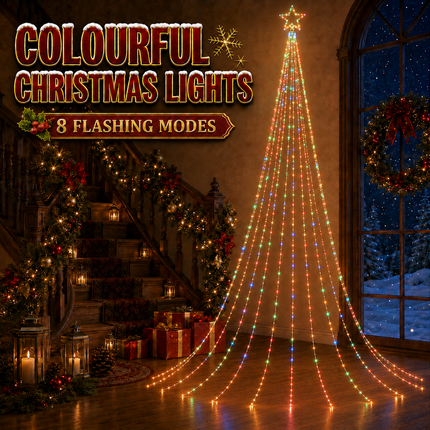 450 LED 9-Strand 5M RGB Waterfall Xmas Tree Lights Star 8 Modes Memory Outdoor