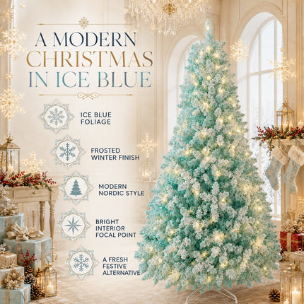 210cm Ice Blue Artificial Christmas Tree 350 LEDs Lighted Spruce Indoor Modern Decor PET